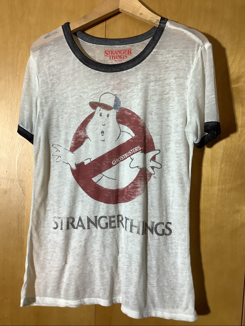 Netflix Stranger Things Ghostbusters ringer tee, size large